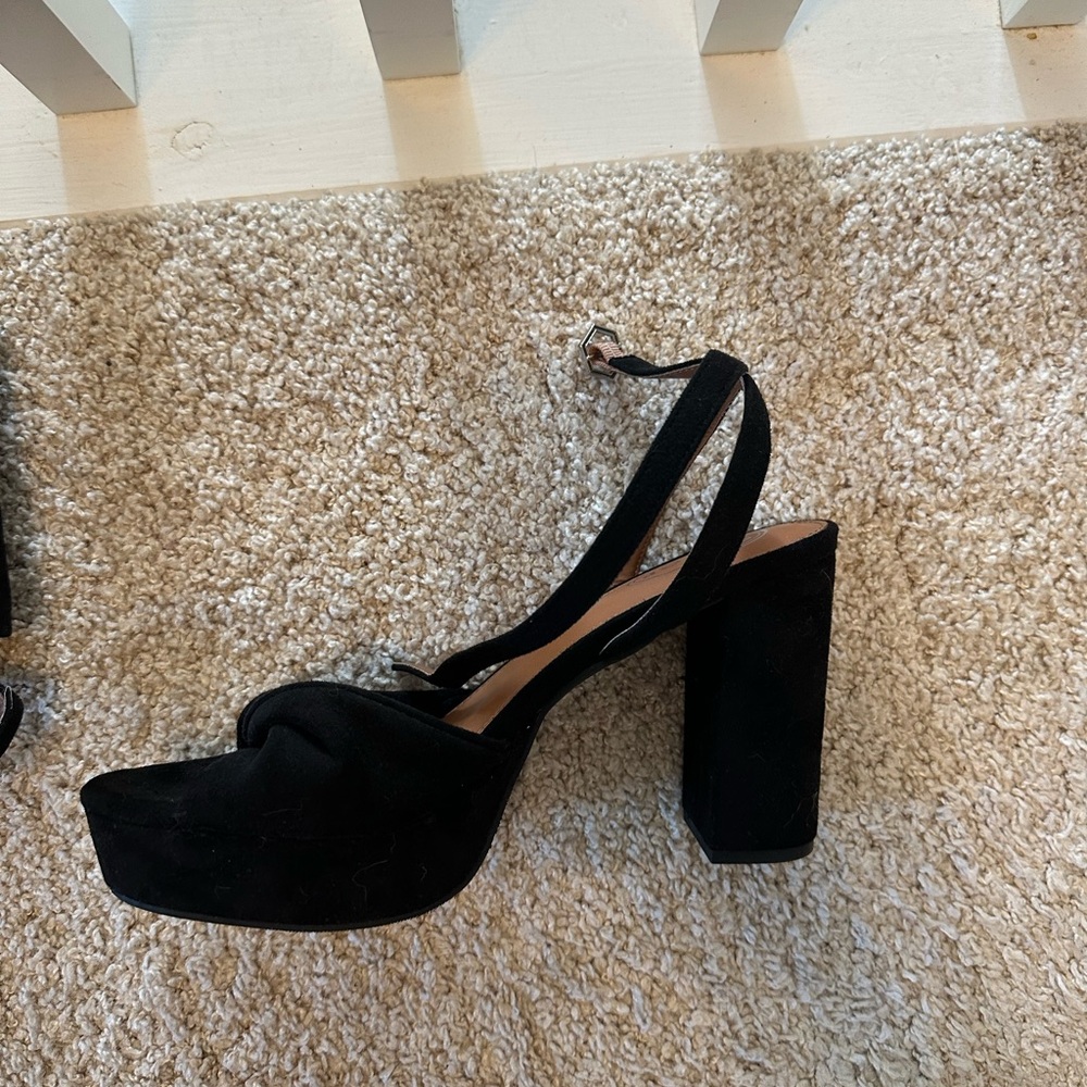 Scoop NYC Black Chunky Heels with Ankle Strap